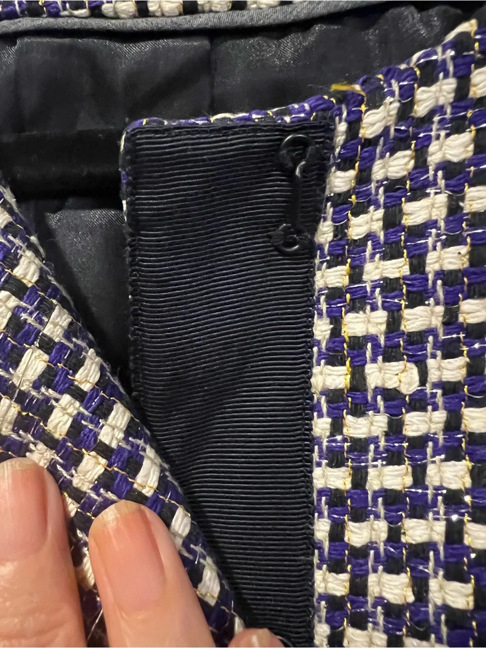 J. Crew Metallic Navy Silk blend Tweed collarless blazer size 0